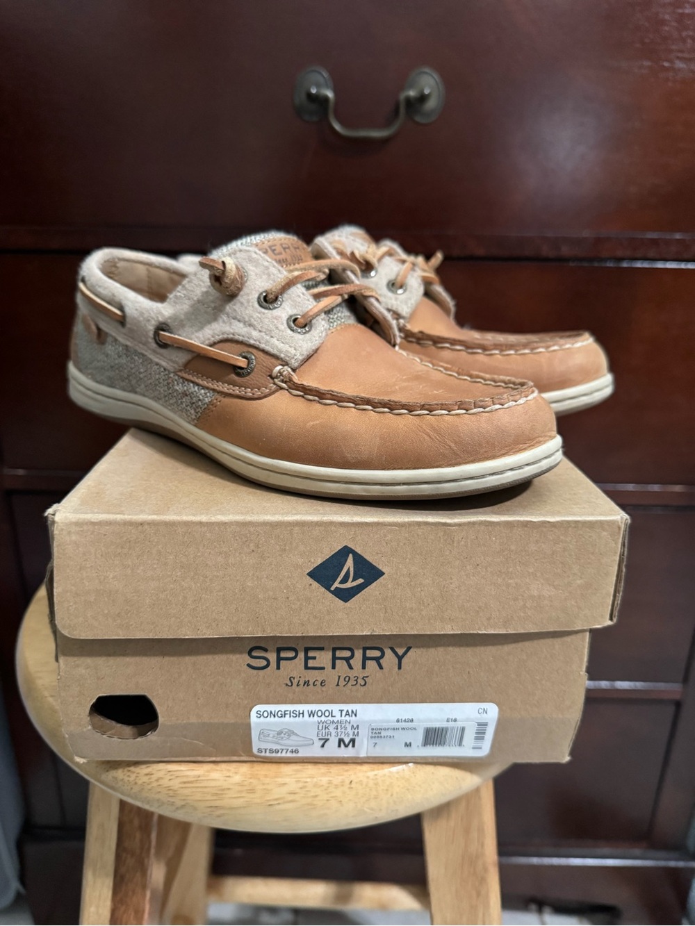 Sperry Women Tan Wool-Accent Boat Shoes